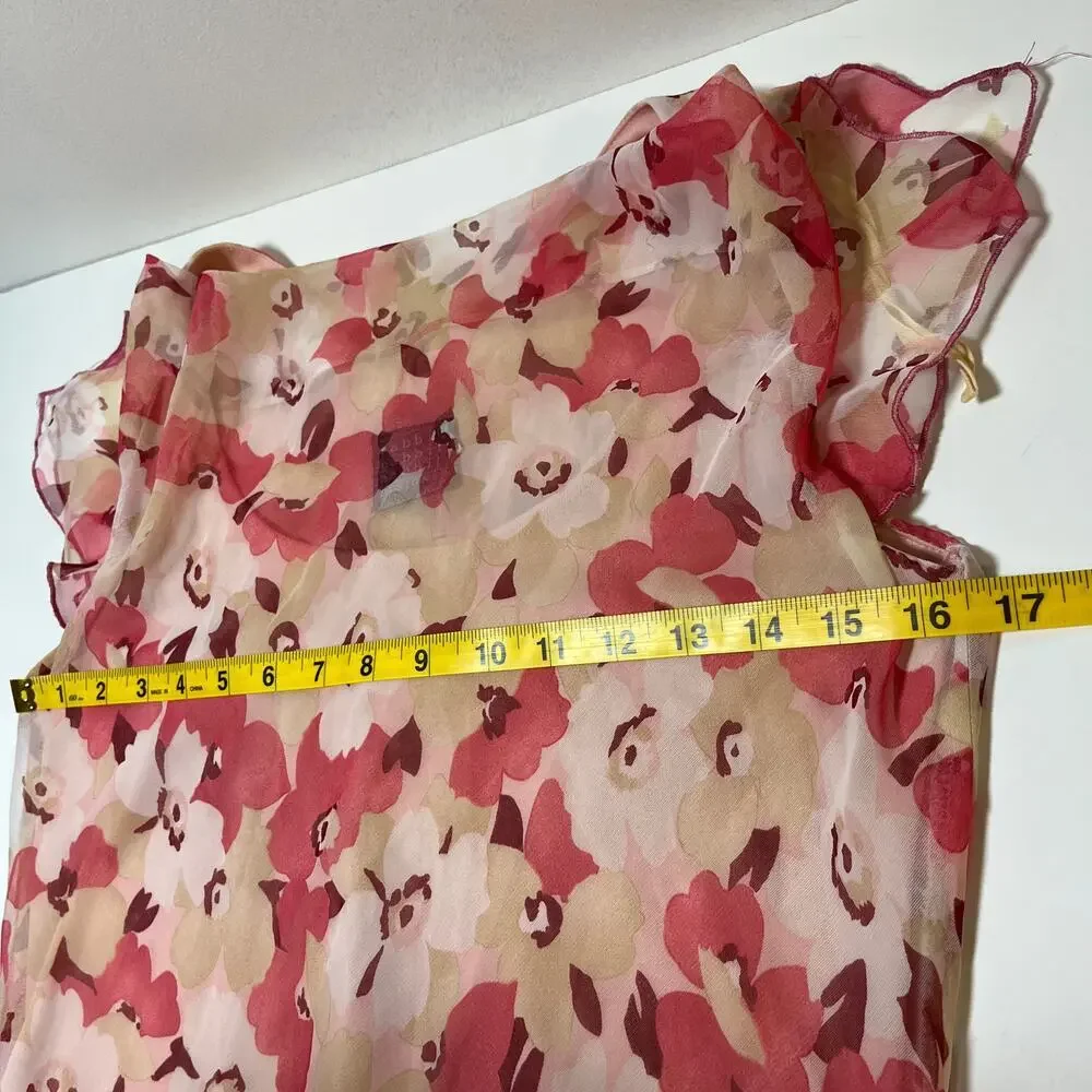 Y2K‎ Cowl Neck Flutter Sleeve Top Pink Floral Sz 8 Cottage Fairy Romantic Office